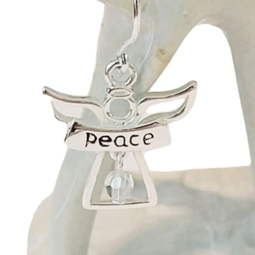 Sterling Silver Peace Angel Drop Earrings